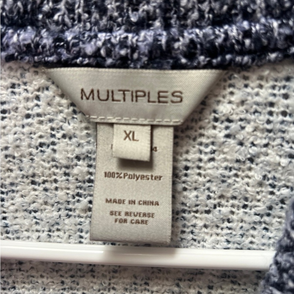 Multiples Patchwork Knit Navy Blue, White, Red Ca… - image 3